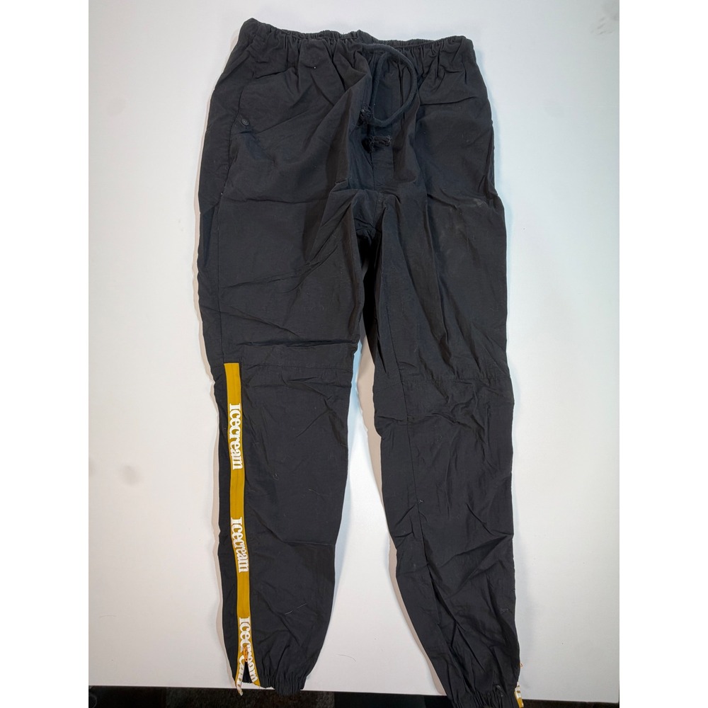 Icecream BBC Mens Black Track Pants Yellow Side Stripe Logo Joggers Small